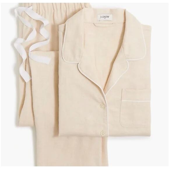 J. Crew Cream Beige Pajama Set Women’s Small Petite Cozy Classic Long Sleeve - Picture 1 of 6